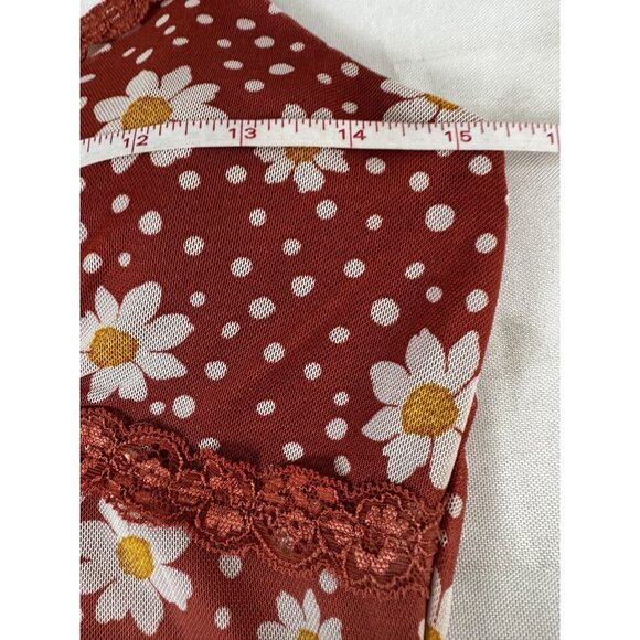 Y2K Terracotta Daisy Floral Babydoll Cami S Dress Mesh Lace Trim Fairycore Dance - Picture 7 of 9